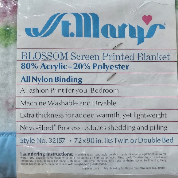 Vintage St. Mary's Blossom Screen Print Blanket New In Package - Picture 4 of 5